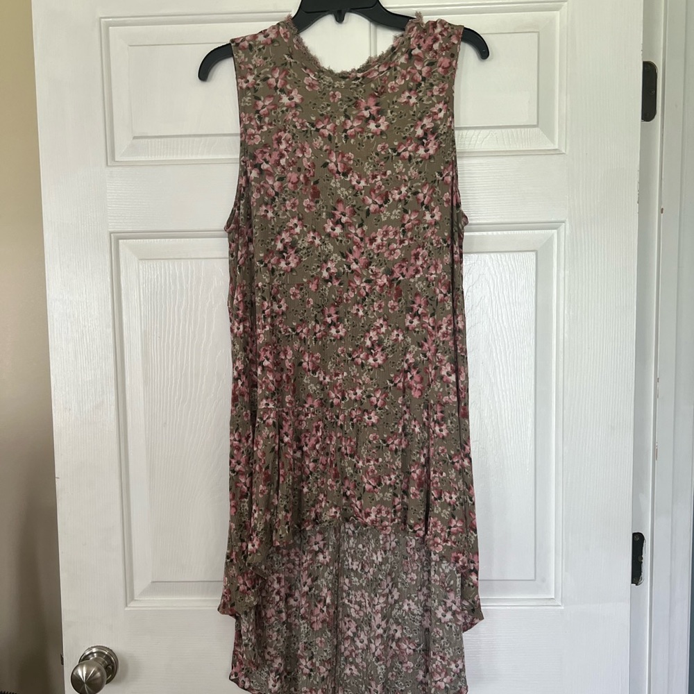 Green and pink floral design high/low top.